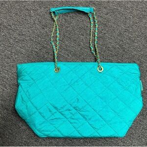 Vintage 80's Babies Alley Diaper Bag Quilted Teal Green Retro Tote Chain Straps
